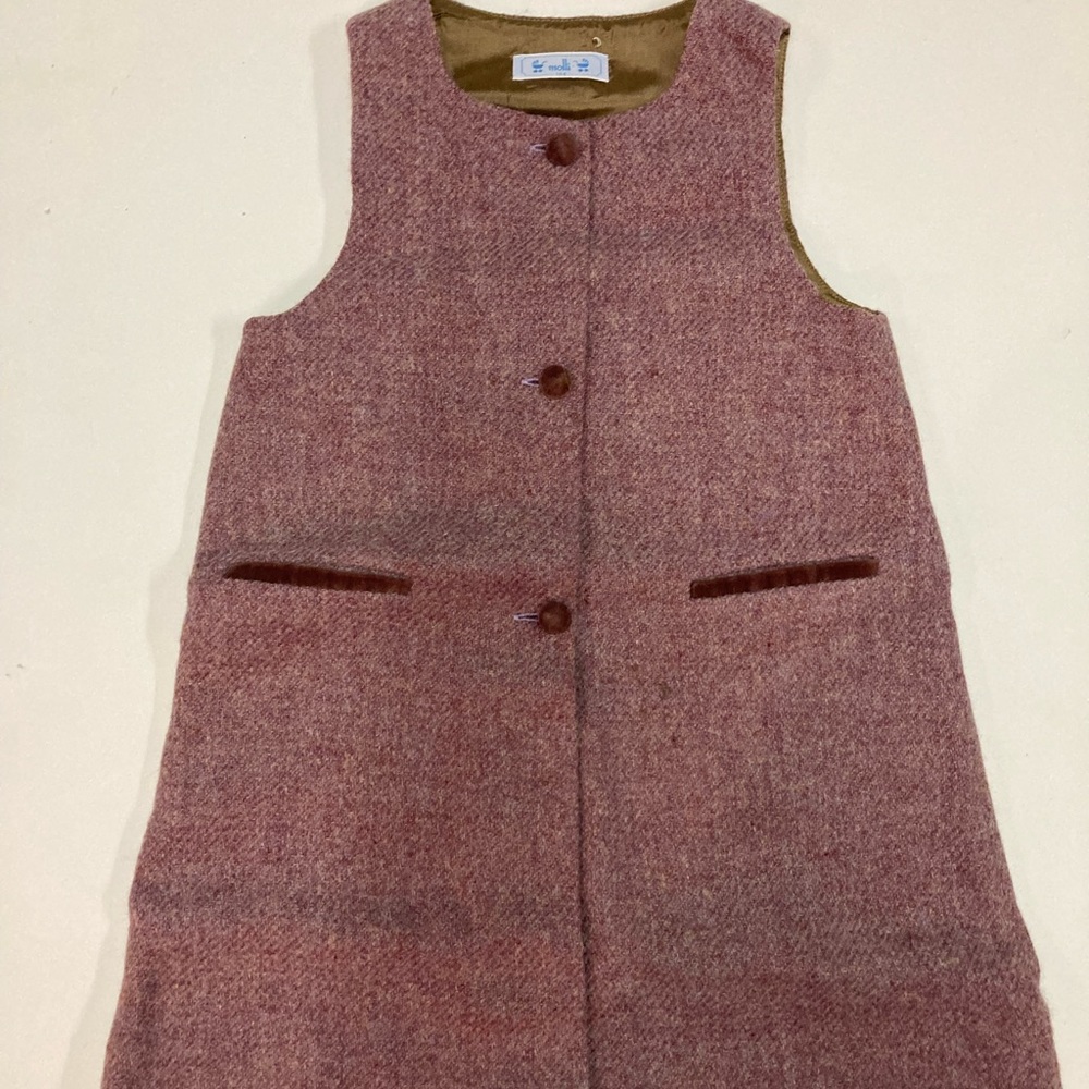 Molli Girls Purple Wool Dress With Velvet Buttons